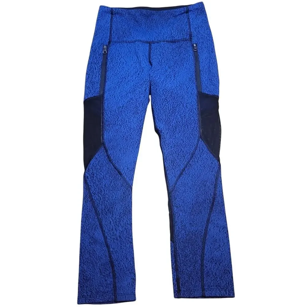 Lululemon Rush Hour 21 Crop Leggings Sapphire Blue Black Spray Jacquard Mesh 4